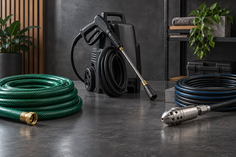 Conceptual illustration of household hose and jetter equipment differ