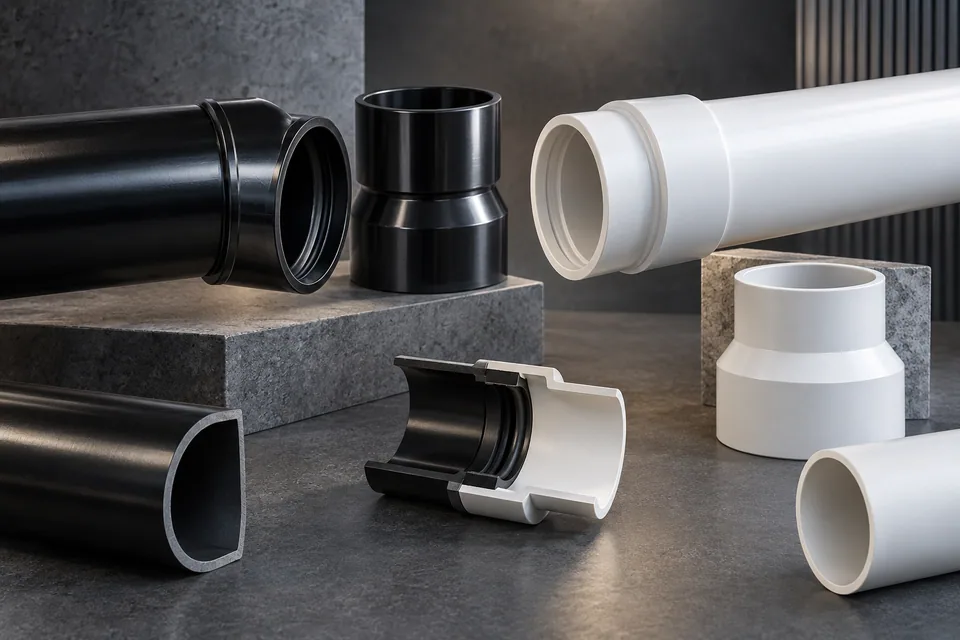 Conceptual illustration of plastic pipe joints and material
