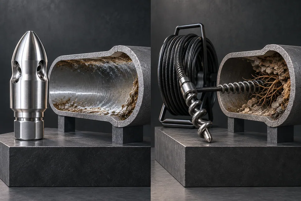 Conceptual illustration of jet nozzle and auger head compared