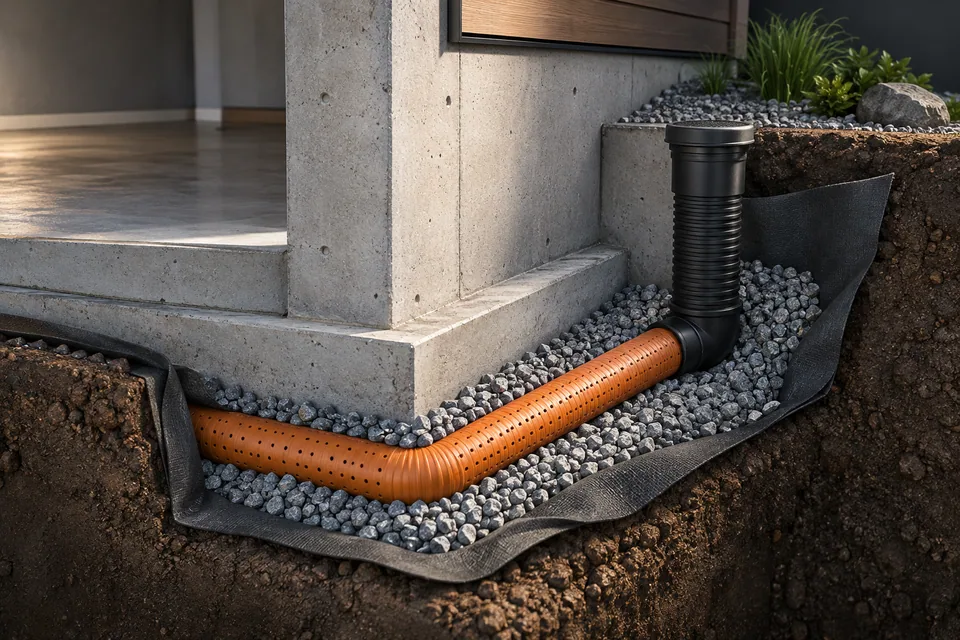 Conceptual illustration of foundation drainage access
