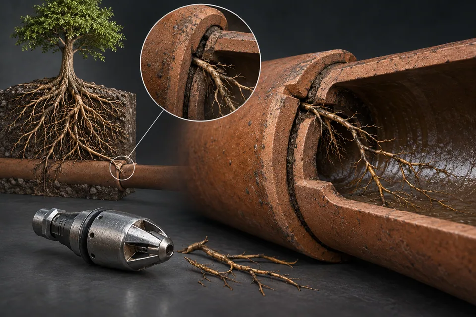 Conceptual illustration of root entry at an open sewer joint